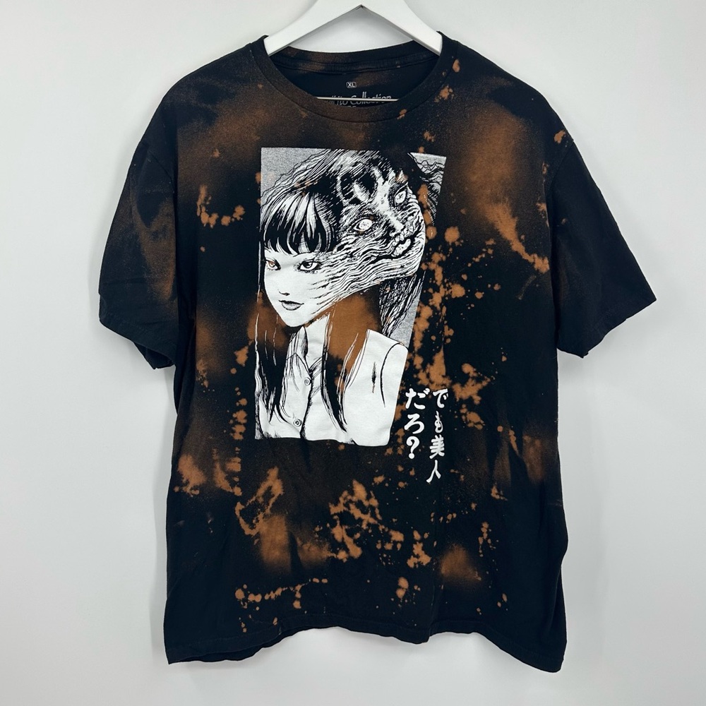 Junji Ito Anime Custom Bleached Short Sleeve Shirt XL Upcycled Streetwear